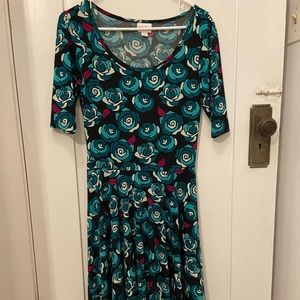 Lularoe Nicole dress with blue and green roses